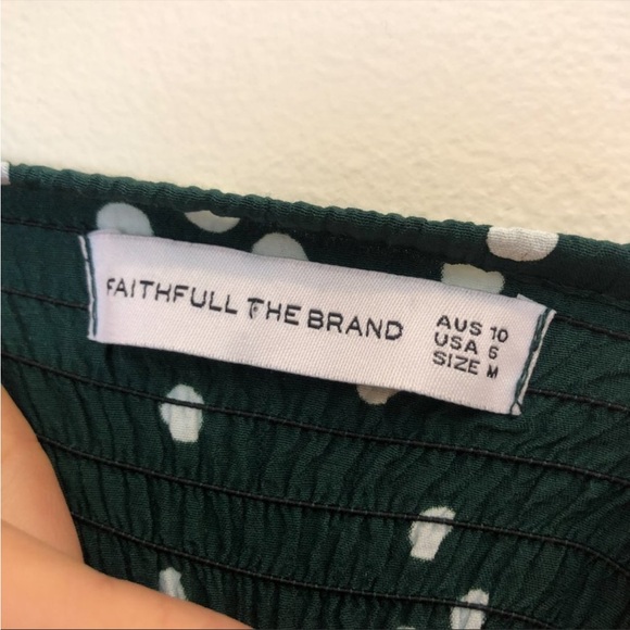 Faithfull the Brand Green Polka Dot Strappy Flare Ruffled Jumpsuit Women's Small - Picture 4 of 6